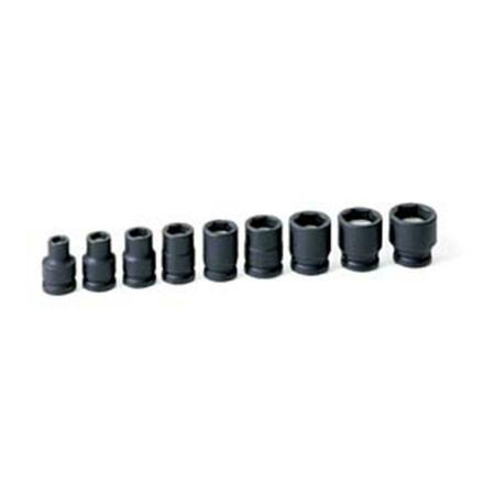 EAGLE TOOL US Grey Pneumatic 0.38 in. Drive Magnetic Impact Socket Set - 9 Piece GY1209G